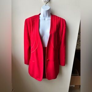 Vintage Red Power Suit Set 80s 90s Tailored Mini Skirt Blazer Set